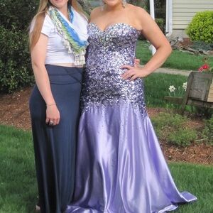 Purple Strapless Beaded Blush Prom Dress